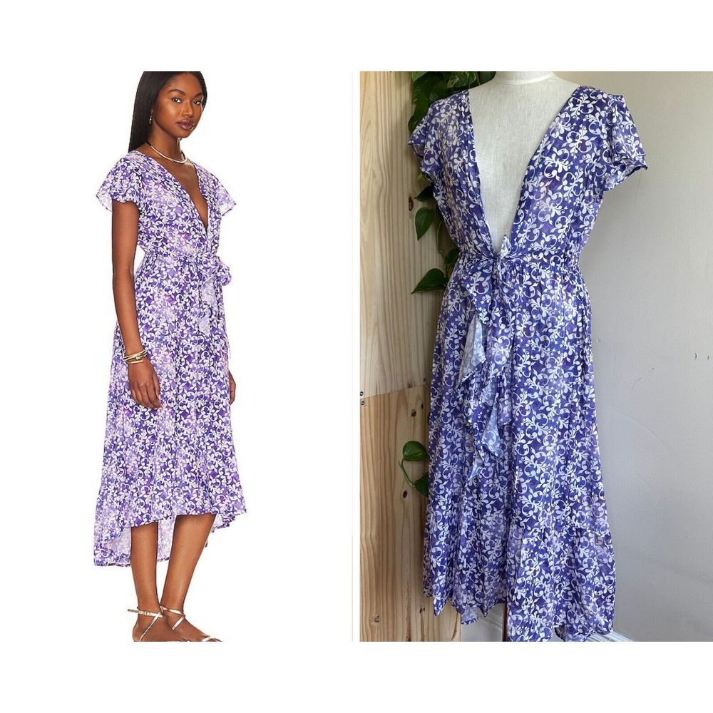 Revolve Tiare Hawaii Blake Midi Dress Made from Pineapple Womens M/L Blue Floral